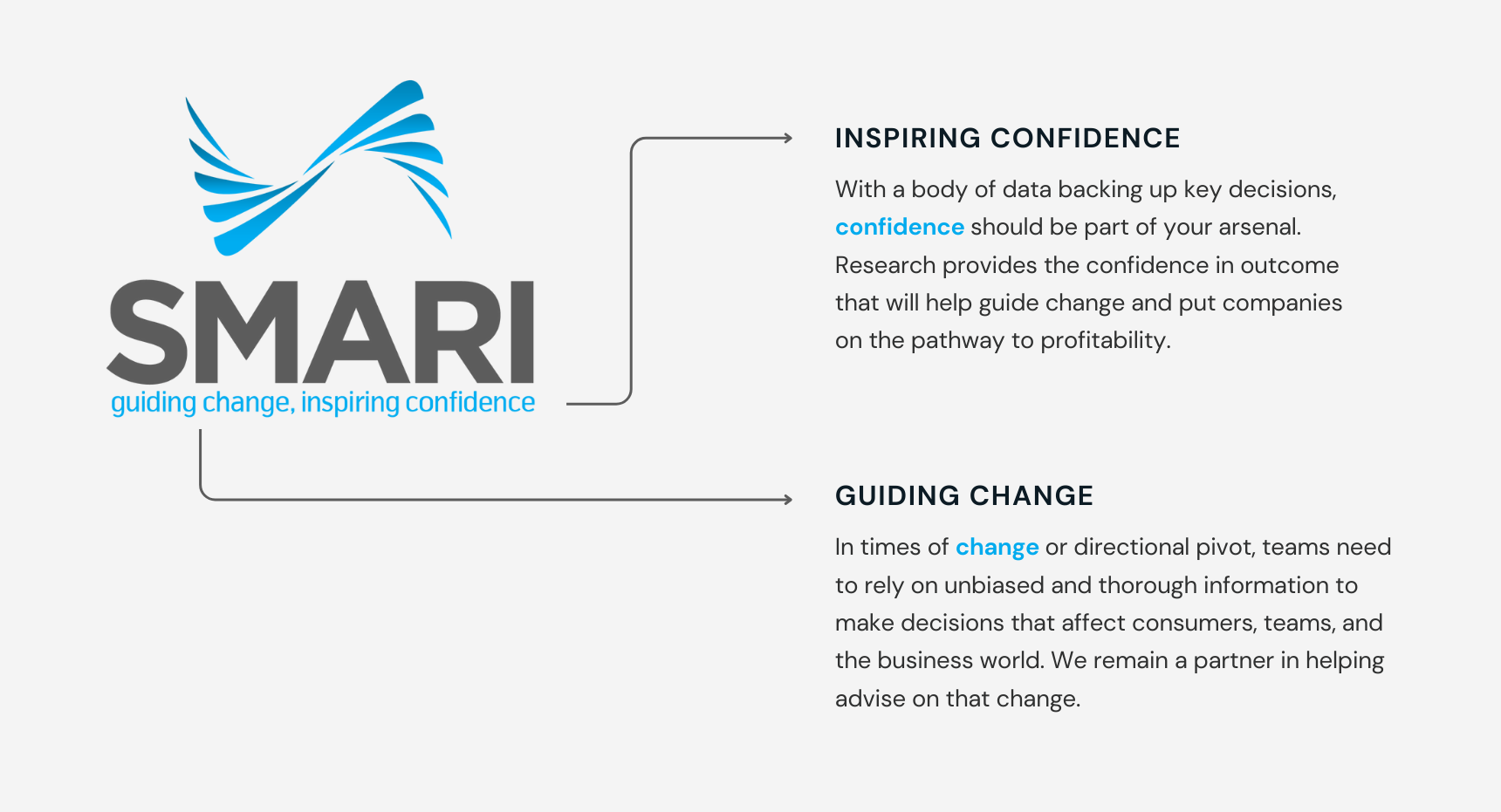 Graphic showing the SMARI slogan: guiding change, inspiring confidence